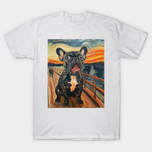 Brindle French Bulldog The Scream Painting T-Shirt